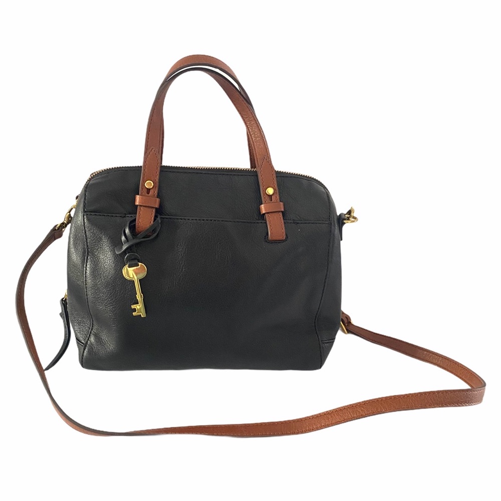 Fossil Black and Brown Leather Crossbody Satchel - Picture 2 of 15